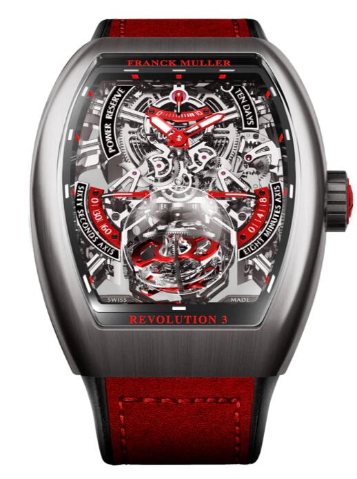 Review Franck Muller Vanguard Revolution 3 Skeleton Titanium - Red V50 REV 3 PR SQT BR (ER) Replica Watch - Click Image to Close